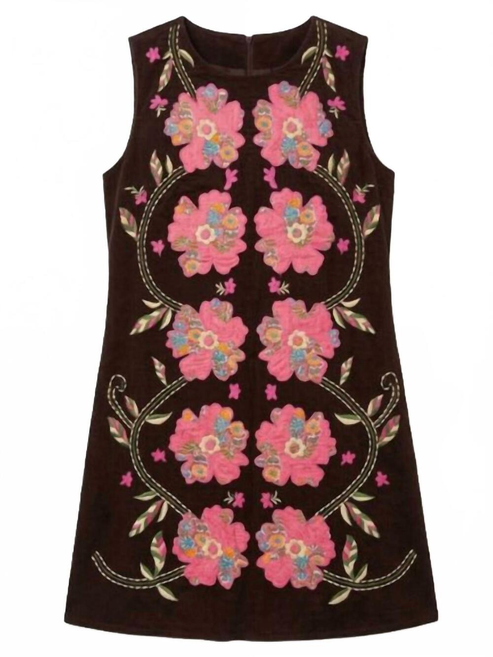 NEW THML women's floral embroidered cord dress in black